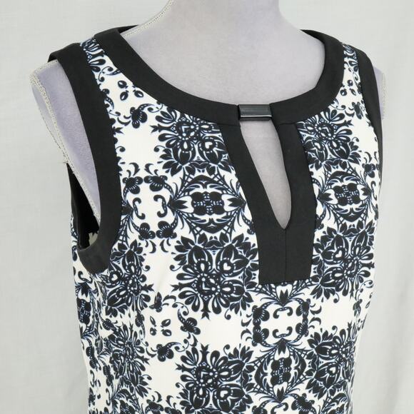 London Times Dress Womens 10 Black White Stretch Knit Back Zip Sleeveless Career - Picture 6 of 13
